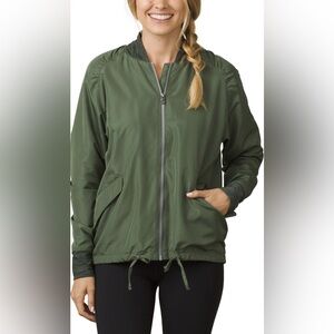 PRANA Womens Sz Small Olive Green Full Zip Jacket Rain Wind Polyester Lined